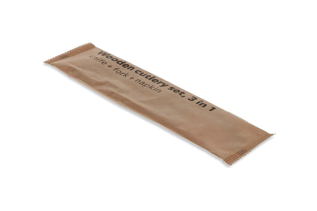 Holzbesteck-Set mit Messer, Gabel & Serviette